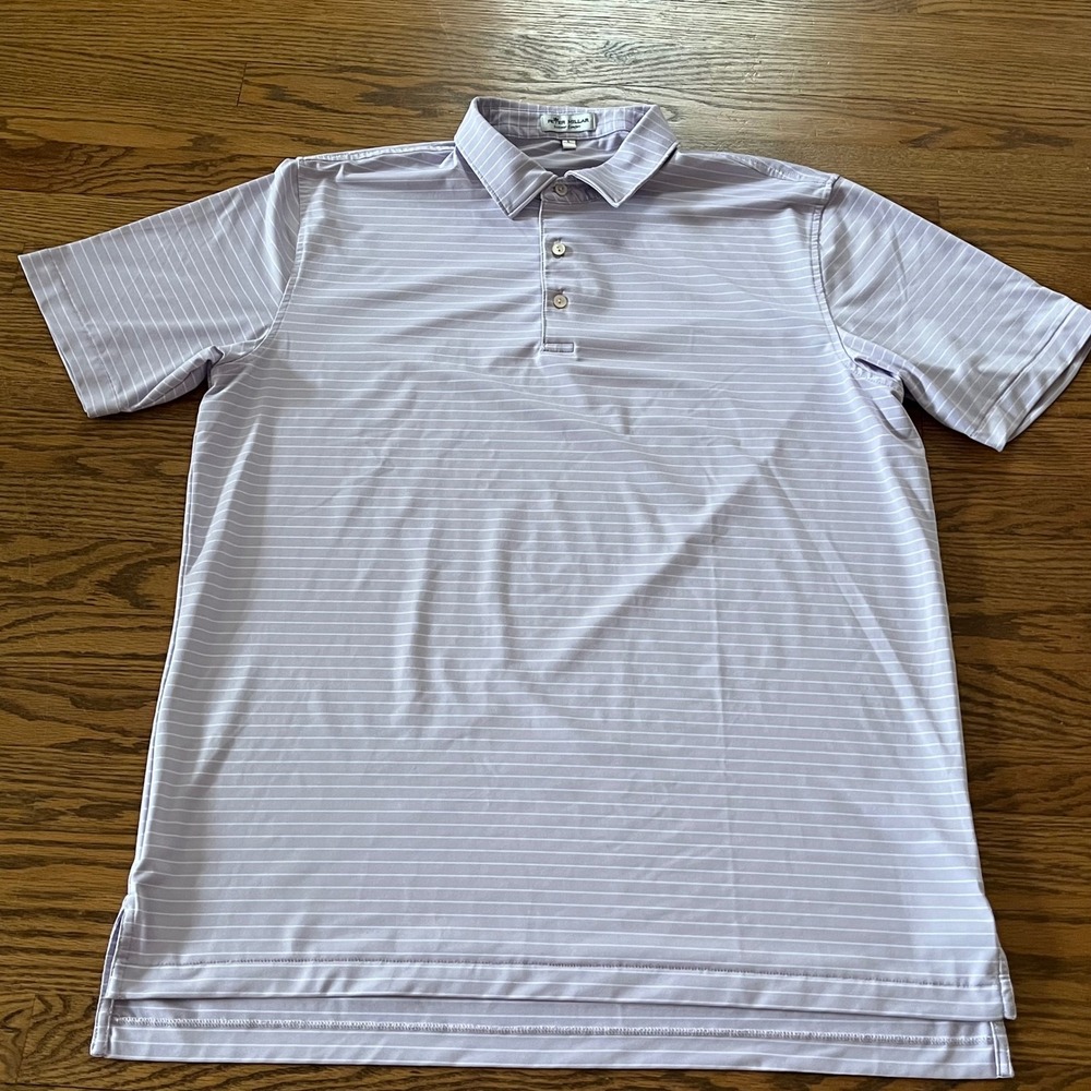 Peter Millar Summer Comfort Polo Shirt Mens Large Lilac Purple Striped Golf L